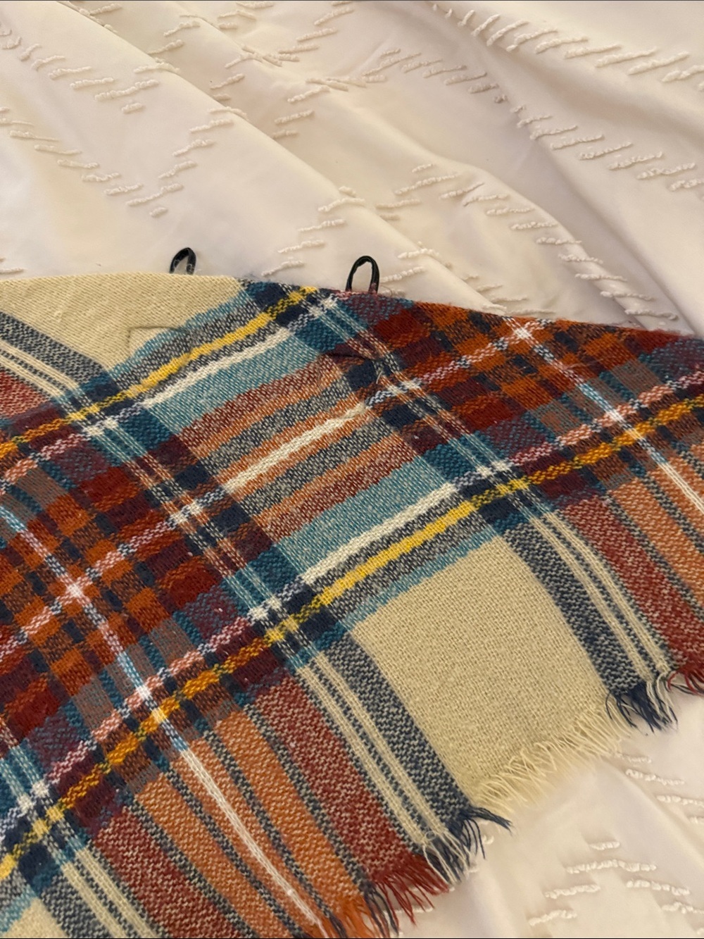 Plaid Toggle Poncho in Rust, Teal & Cream - Picture 13 of 14